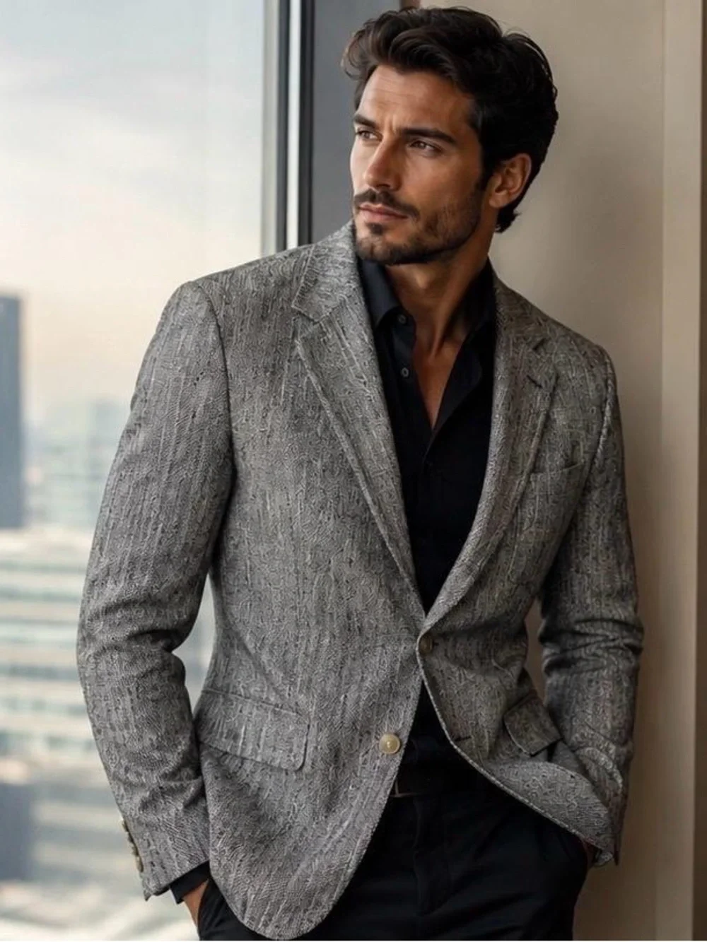 Men's Textured Gray Blazer - Tailored Sport Coat